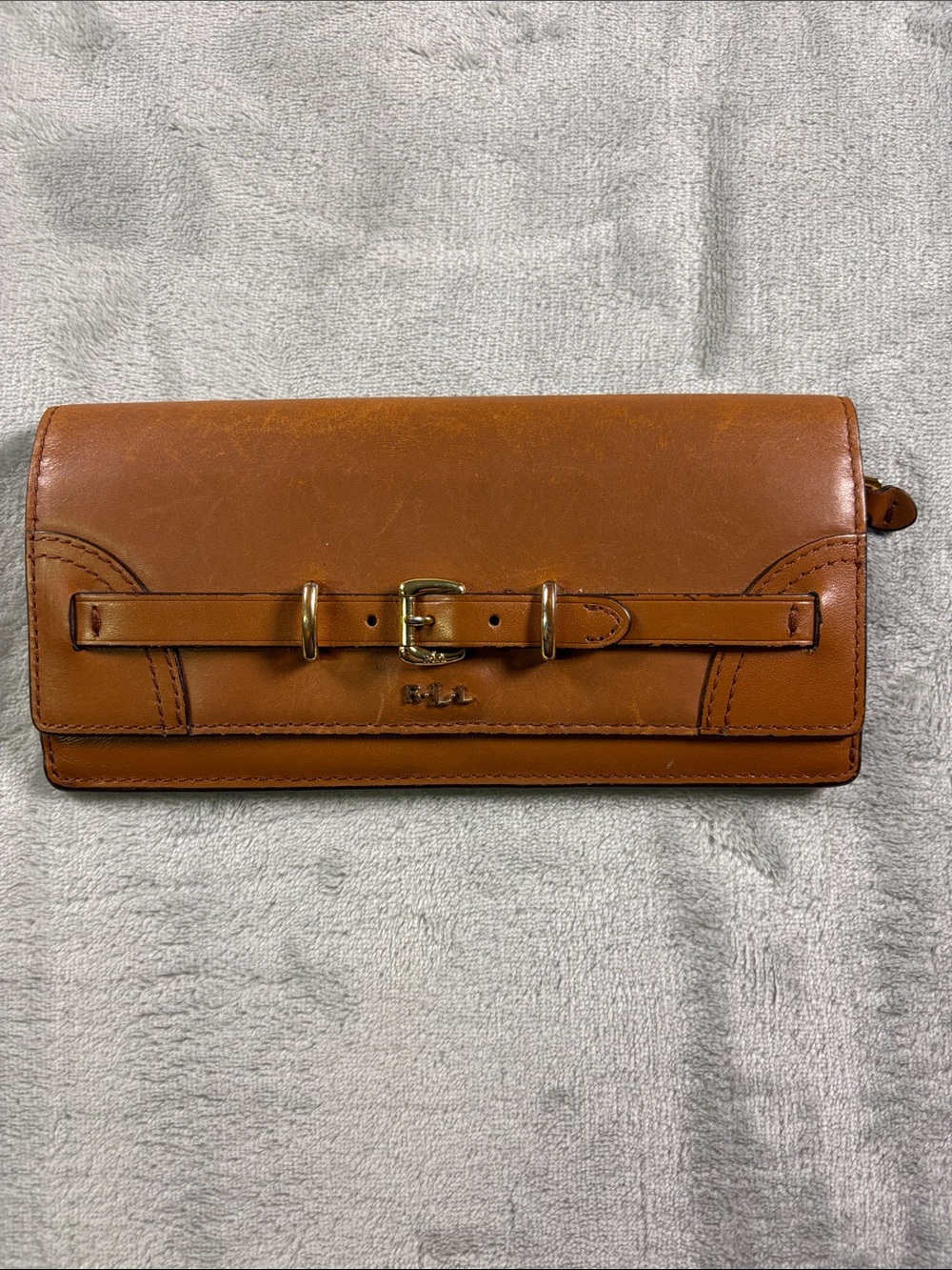 Lauren Ralph Lauren Brown Leather Belted Continental Wallet Clutch LRL